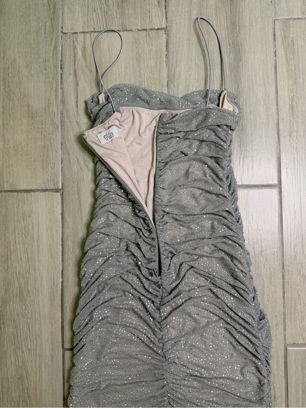 Oh Polly In the Spotlight Silver Sparkle Ruched Mini Dress - Picture 9 of 10